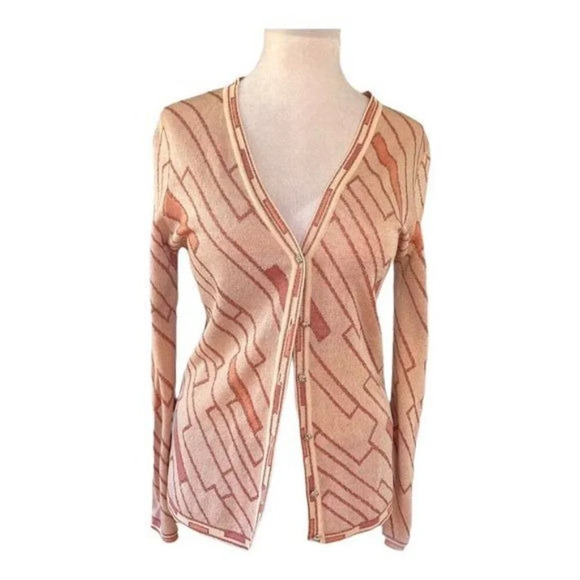 70s Vintage Camela International Pink Sparkle Mod Abstract Knit Cardigan Size M - Picture 3 of 11